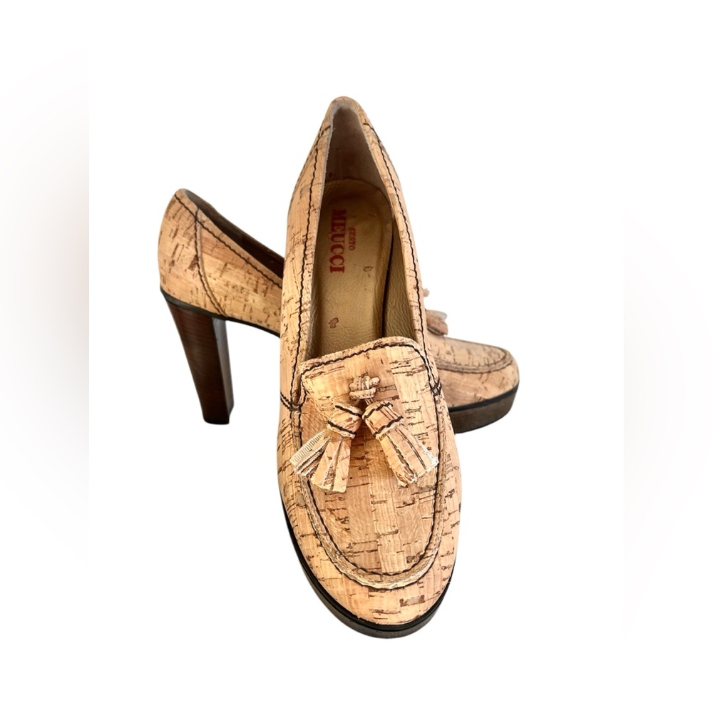 Sesto Meucci Tan Beige Platform Plateau Heels Women’s 8M Made in Italy 70s Style
